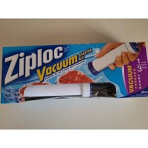 Ziploc Vacuum Pump Starter Kit with  1 pump & 3 Quart Size Freezer Bags (sealed)